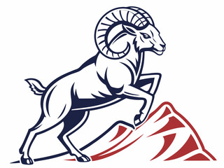 Fototapeta premium Powerful ram atop a mountain, showcasing strength and ambition.