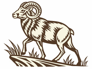 Fototapeta premium Powerful ram atop a mountain, showcasing strength and ambition.