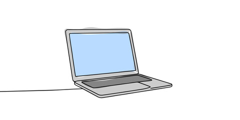 One line drawing of laptop gadget, continuous single line drawing of laptop computer, line art vector illustration, Simple abstract laptop line art drawing