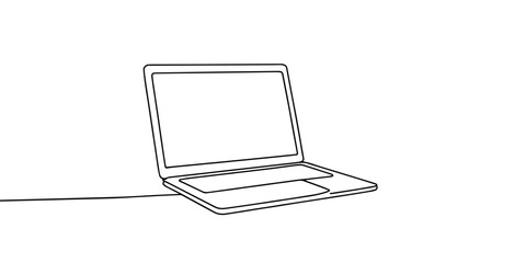 One line drawing of laptop gadget, continuous single line drawing of laptop computer, line art vector illustration, Simple abstract laptop line art drawing