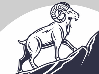 Obraz premium Powerful ram atop a mountain, showcasing strength and ambition.