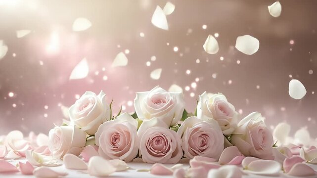 White and Pink Rose Petals Falling - Romantic Background for Weddings, Love Messages, Memorials, Relaxation & Anniversaries
