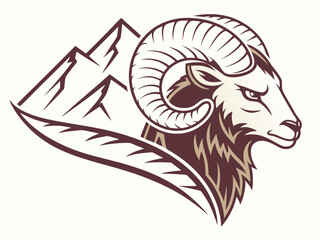 Fototapeta premium Powerful ram atop a mountain, showcasing strength and ambition.