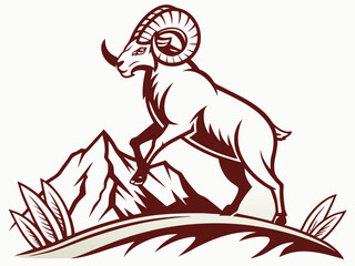 Fototapeta premium Powerful ram atop a mountain, showcasing strength and ambition.