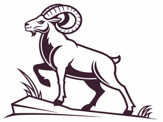 Powerful ram atop a mountain, showcasing strength and ambition.