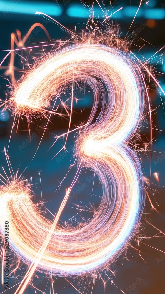 Poster light painting the three with two sparklers during a long exposure in the dark with blurred blue lig