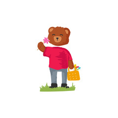 Cute bear holding a Flower