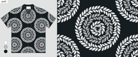 Circle leaf african seamless pattern. Traditional textile art for fashion fabric, print, ethnic shirt mockup design for business presentation, abstract vector art. Not generated by AI.