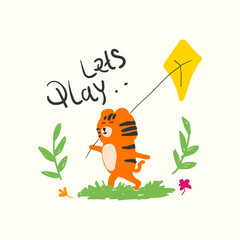 Cute Tiger playing kite