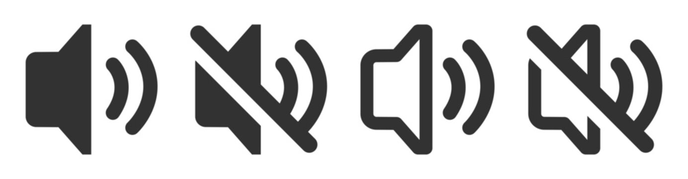  Speaker icon set on transparent background. Mute and unmute volume sound.