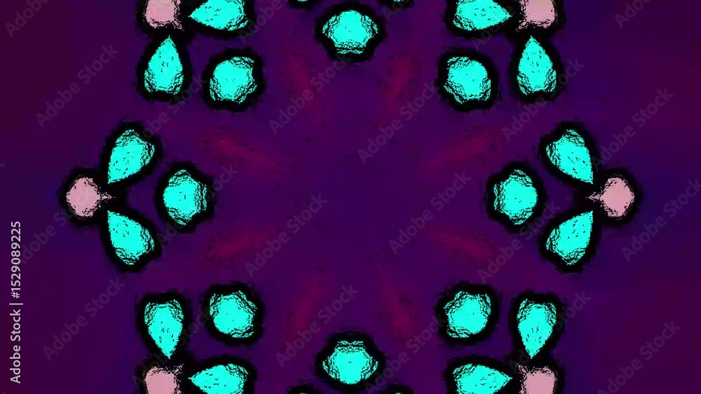Poster abstract kaleidoscopic design featuring vibrant colors and symmetrical patterns
