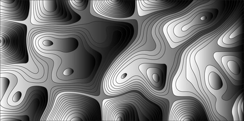 Generate a grayscale abstract topographic map illustration with smooth,flowing contour lines defining varying elevations,creating a sense of depth and three-dimensionality through subtle tonal gradien