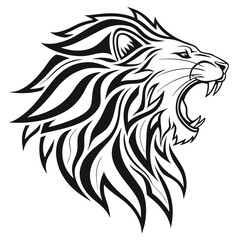 Elegant Tribal Lion Head in Bold Black and White Illustration