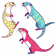 Whimsical Crayon Otters Splashing in Colorful Fun