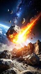 A simulation of an asteroid collision and its effects on a planet's surface