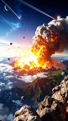 A simulation of an asteroid collision and its effects on a planet's surface