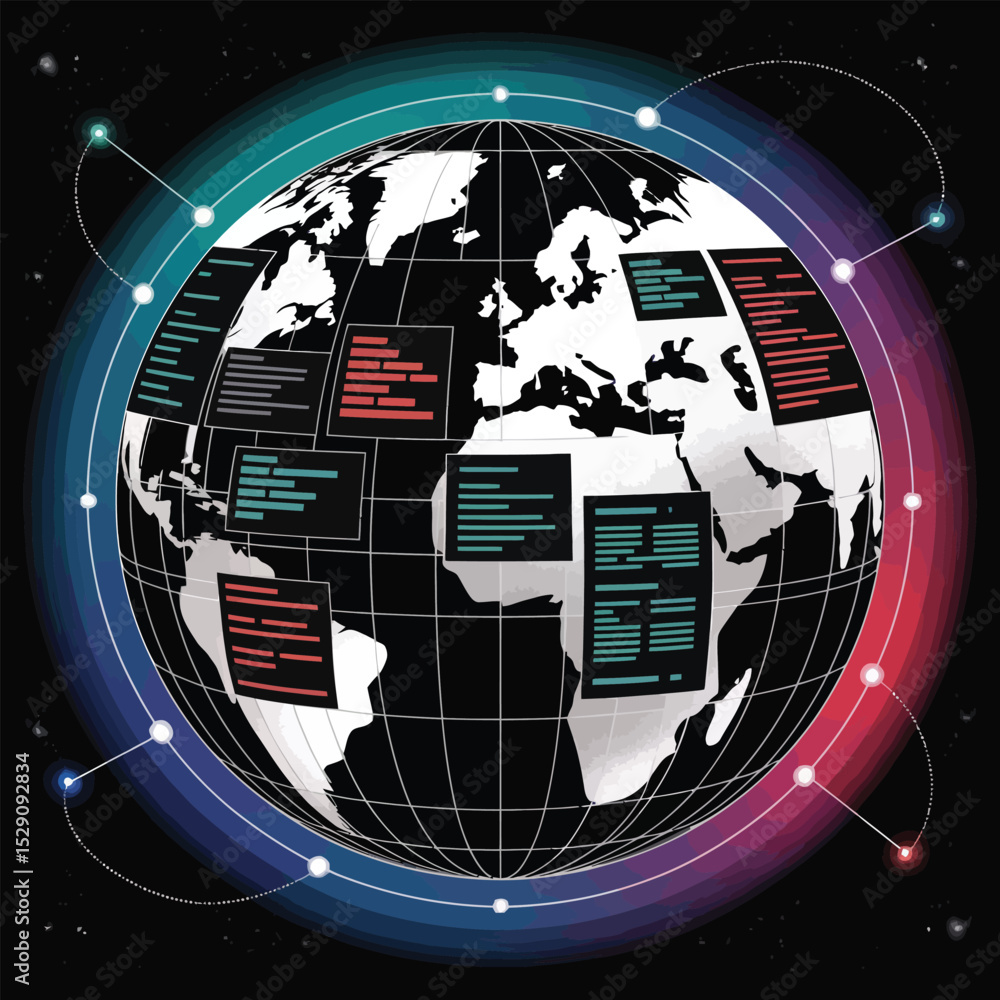 Poster global network data connections code world map
