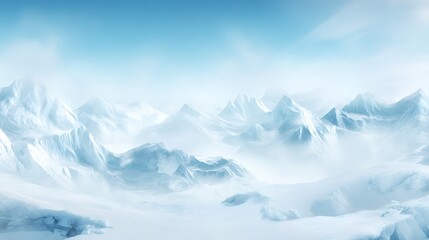Icy peaks shrouded in misty ambiance