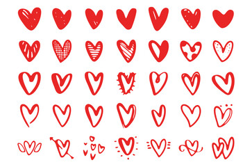 Hand Drawn Heart Icon with Love Doodles Broken Hearts Valentine Symbols and Romantic Elements