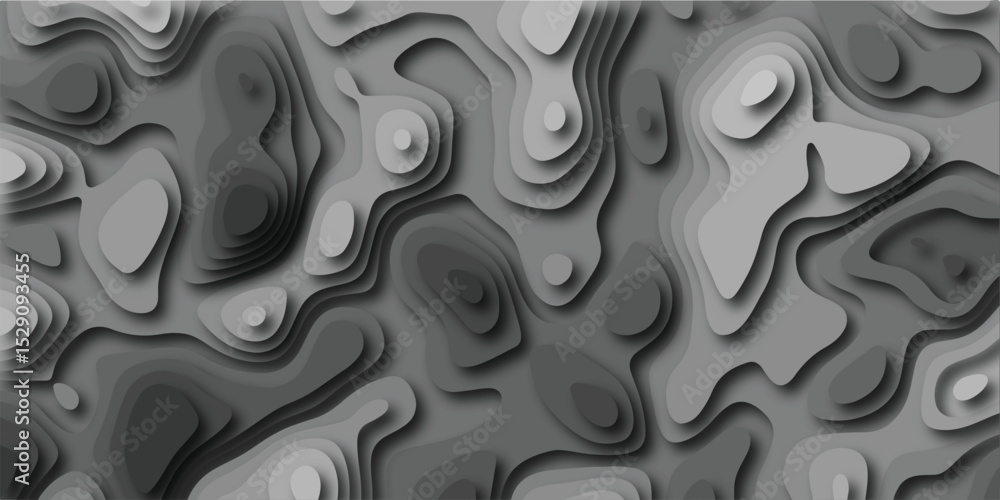 Poster abstract layered paper cut topographic map background with 3d shadows and geometric patterns offerin