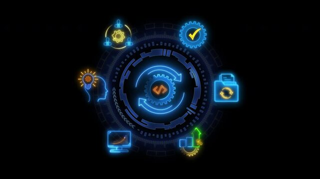 Automation workflow concept, smart workflow with robotic automation, efficient process design, and seamless business operations. Animated automation icons concept on transparent background.