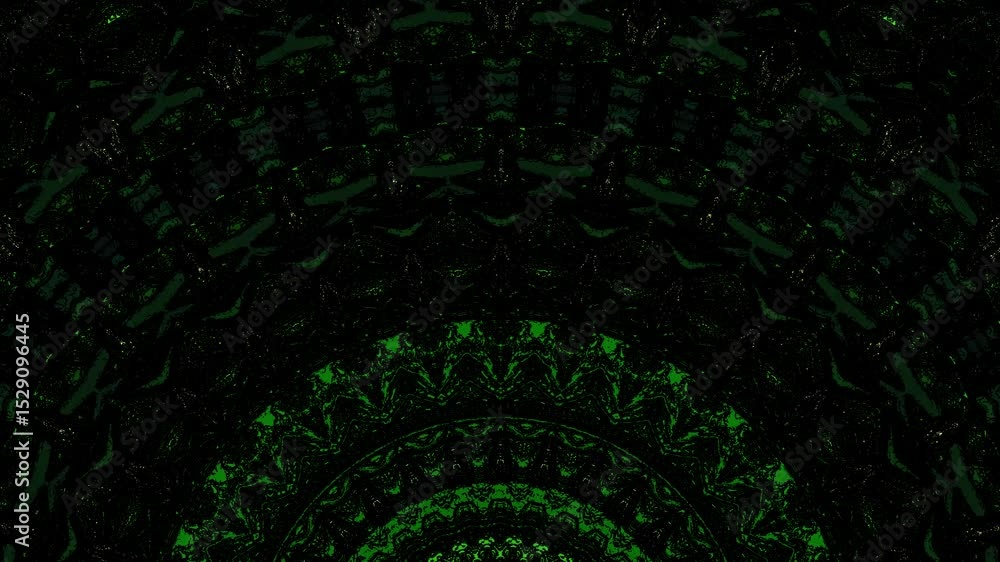 Poster intricate green mandala pattern with symmetrical designs creating a calming visual effect
