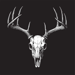 Fototapeta premium Dark Art Deer Stag Beast With Big Horn Animal Skull Horror Vintage Grunge Style illustration for Merch