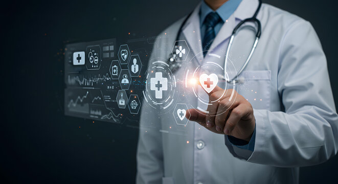 Digital Healthcare: Doctor Interacting with Medical Technology
