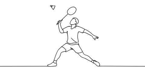 One continuous line drawing of Badminton sports vector illustration. Badminton sports design in simple linear continuous style vector concept. Sports themes design for your asset design illustration.