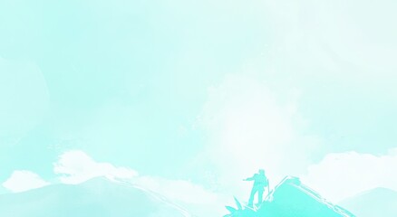 Pale teal mountaintop figure
