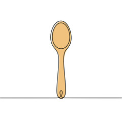 Wooden spoon in outline style on a white background