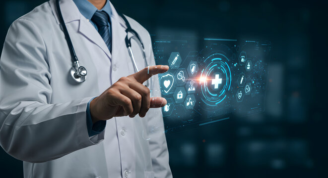 Doctor Navigating Digital Healthcare Interface