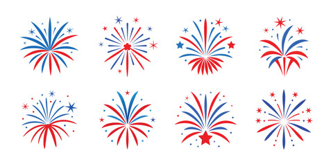 Set of fireworks vector illustration on white background, 4th of july fireworks