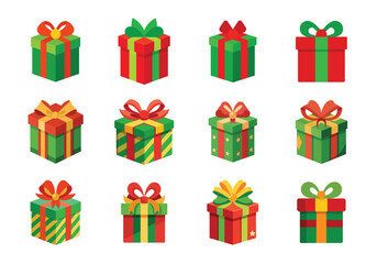 Set of vector christmas gift box illustration on white background