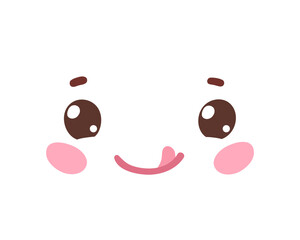 Vector illustration of a kawaii face with tongue and big eyes. Flat isolated illustration.