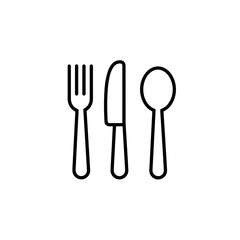 Cutlery set including fork, knife, and spoon in outline style  