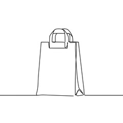 Simple line art of a shopping bag on a flat surface  