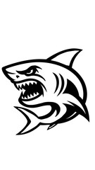 shark vector illustration black and white, sketch of a fierce shark