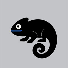 Cute vector chameleon with big eyes, simple design, great for kids' projects and decor. © Claudia