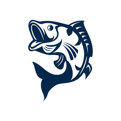 bass fish jumping simple logo