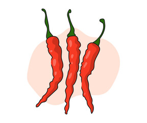 Chili hot pepper icon set. Red Chilli cayenne peppers. Flat design. White background. Isolated. Vector illustration