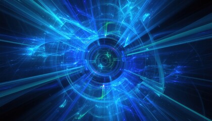 Obraz premium Blue Sci-Fi Energy Core with Radiating Light Bursts