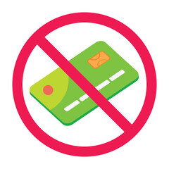 Forbidden sign with credit card icon, no credit card allowed sign, credit card prohibition sign, do not use bank card 