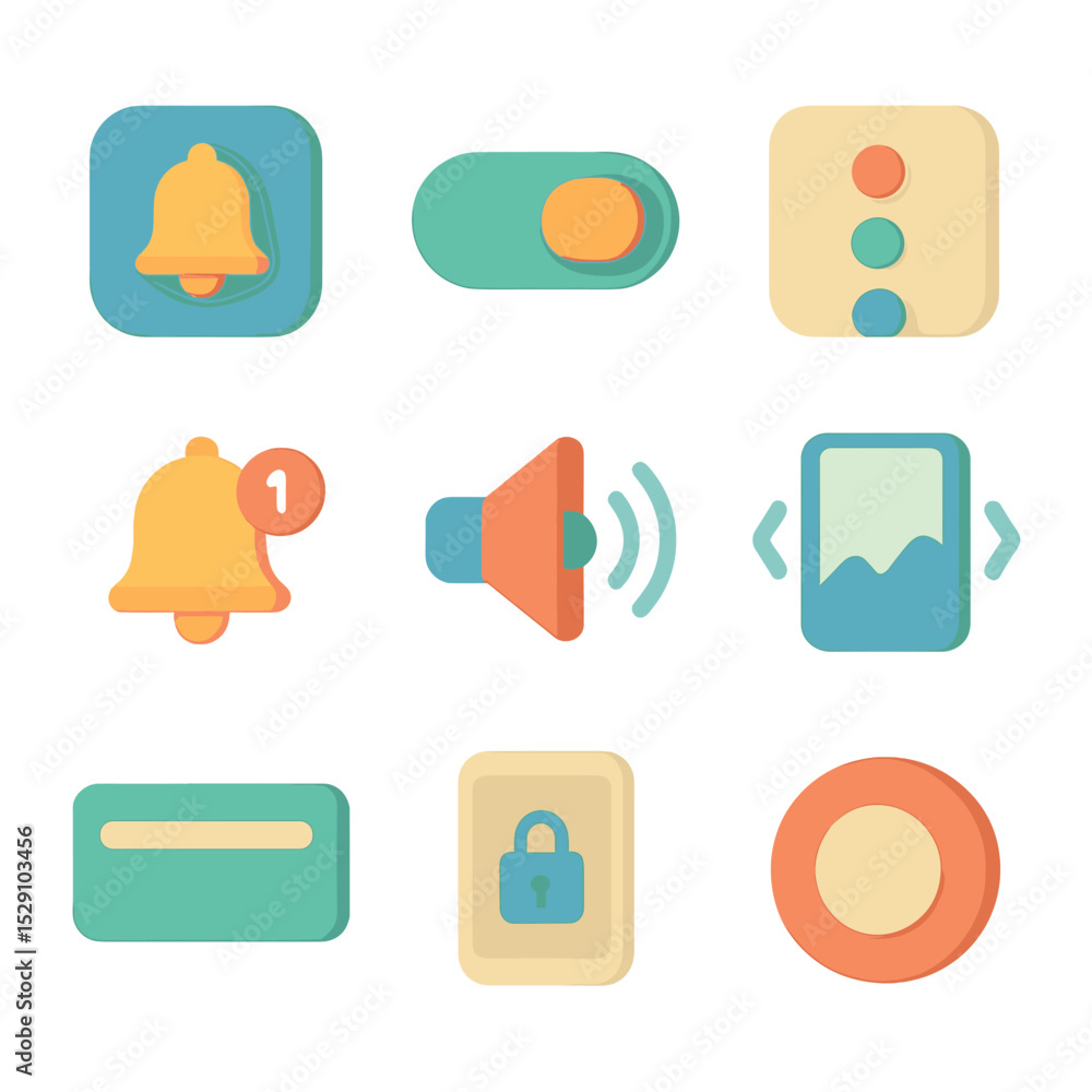Poster app notification icons. isometric flat icon set of app-specific notification settings: app icon with