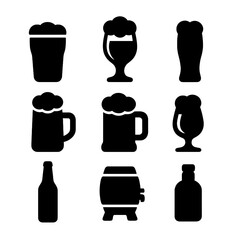 Naklejka na ściany i meble Beer Style Icons. Solid, Filled icon set of beer styles: lager pint, ale glass, pilsner flute, stout stein, porter mug, IPA tulip,