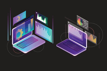 Global business and technology connect on a notebook computer with a world map and 3D globe on its screen, symbolizing online communication and digital network concepts