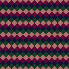 Pattern created from dusty pink, purple, navy blue and bottle green diamonds