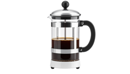 Coffee press isolated on solid white  background in Png format