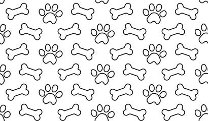 Paw and Dog Bone seamless pattern. Footprint pet Paw