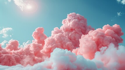 Fototapeta premium A dreamy formation of fluffy pink and white clouds against a clear blue sky, evoking feelings of tranquility and wonder, reminiscent of a whimsical day.
